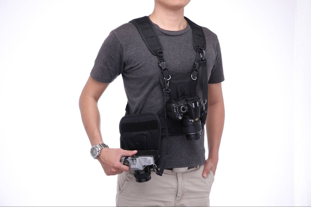 Dual Camera Carrying Chest Harness With Side Holster DSLRS (upgradable to 3) - CineQuips