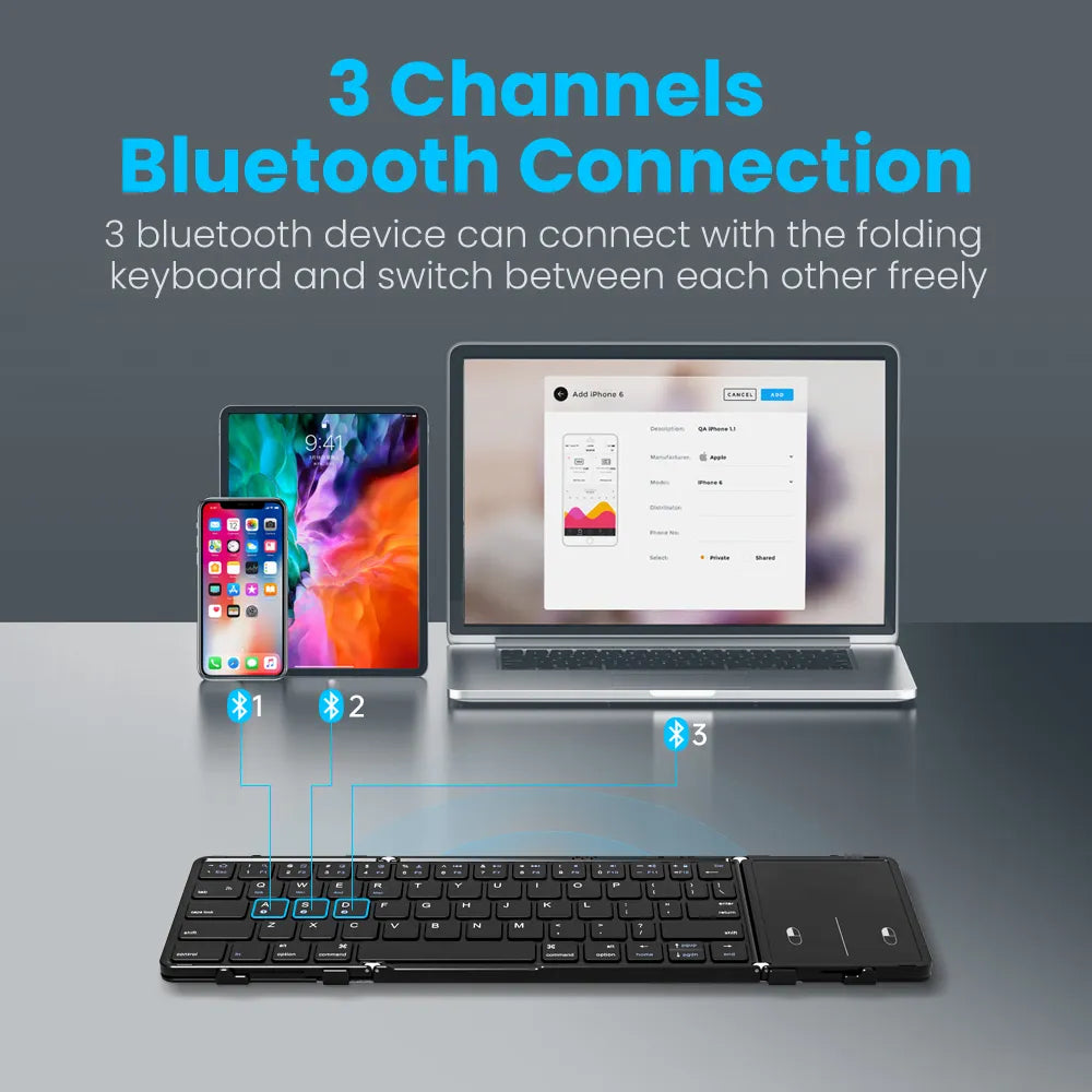 Portable Mini Folding Bluetooth Keyboard (3Channels Connection)