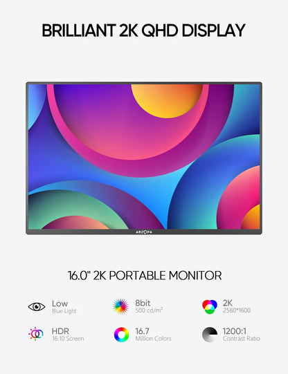 ARZOPA 16.0'' 100% sRGB 2K Portable Monitor - CineQuips