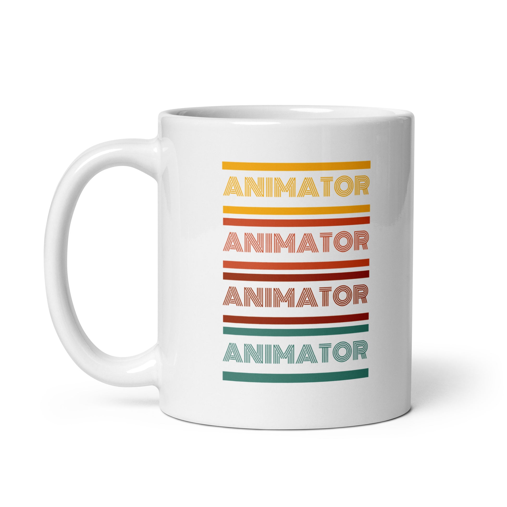 White Glossy Mug Animator Retro - CineQuips