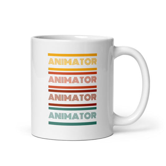 White Glossy Mug Animator Retro - CineQuips